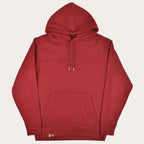 A red pullover hoodie with a tonal embroidered Watson's on the chest, featuring white drawstrings and a front kangaroo pocket, shown against a plain white background.