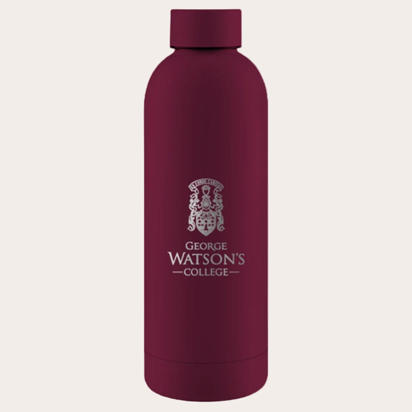 Maroon water bottle with 'George Watson's College' logo on a white background